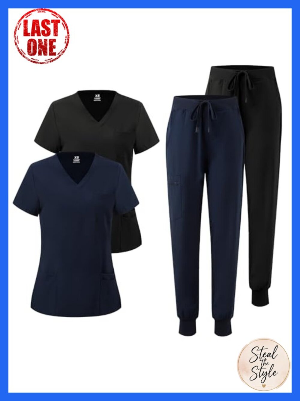 2 Pack Women Scrubs Set V-Neck Top Jogger Pants 9 Pockets